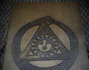 Leather notebook - spell book -journal, pattern: Ouroboros