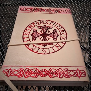 Notebook - spell book -diary - leather -Viking symbols - 8" x 6" - LIQUIDATION-
