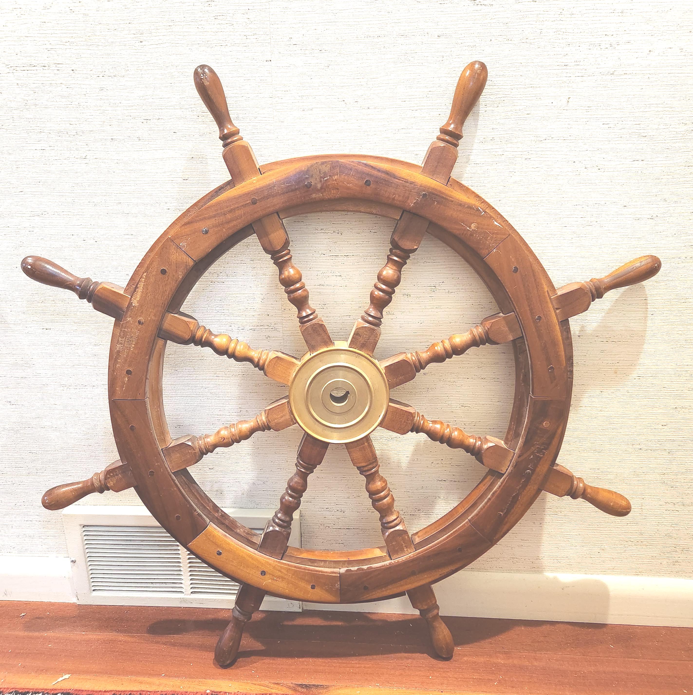 アンティーク　操舵輪　steering wheel　木・真鍮製 Amazon.co.jp: (舵輪30インチタイプ)(LIV023) マリンインテリア