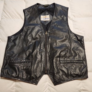 Leather Biker Vest  Vintage Vest 1990s size L  Mens Vest