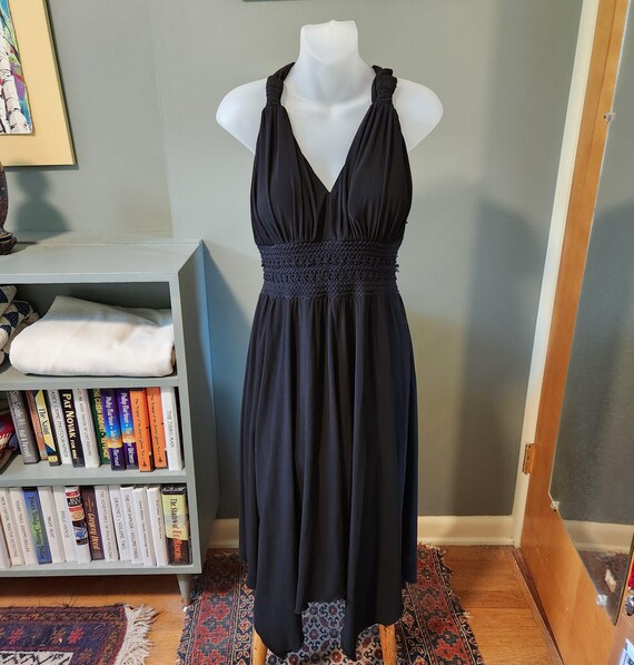 Summer Halter Dress Vintage Ronni Nicole Black Handkerchief Hem