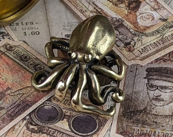 Solid Brass Octopus Figurine, Steampunk Style Decor