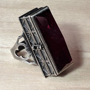Coffin-Style Poison Ring with Deep Crimson Stone – Gothic Statement Jewelry for Witches, Vampy Fashion, and Dark Aesthetic Lovers