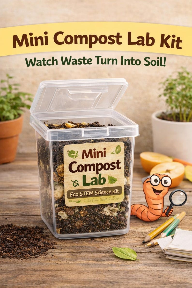 Composting Kit Components Mini Eco-friendly Kids Compost Kit – STEM Learning Activity, Teach ...