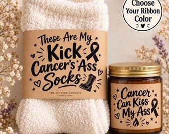 Funny Cancer Support Fuzzy Socks, Chemo Gift, Custom Ribbon Color, Breast Cancer Encouragement