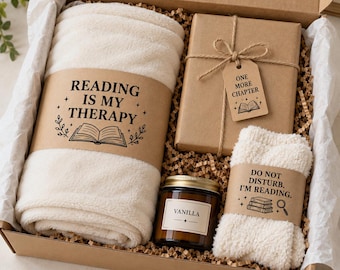 Mystery Book Blanket Gift box set with Novelty Socks Candle, Self Care Reader Bookish Gift