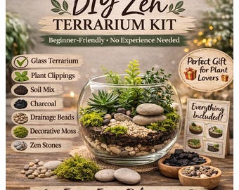 DIY Zen Terrarium Kit Mindfulness Garden Kit, Indoor Zen Garden, Terrarium Starter Kit, Relaxation Gift, Plant Lover Gift, Beginner Friendly