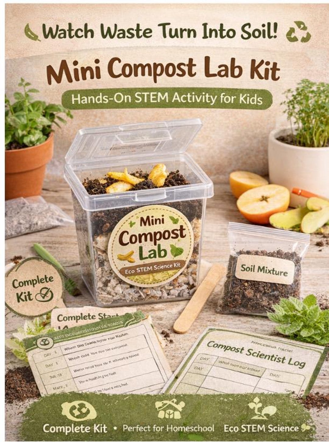 Mini Compost Lab Kit for Kids, STEM Science Experiment, Watch Food Turn ...