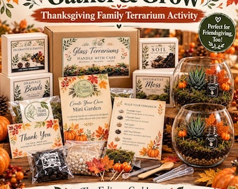 Thanksgiving Terrarium Kits, DIY Family Activity, Gather and Grow, Holiday Gathering Craft Black Friday Activity
