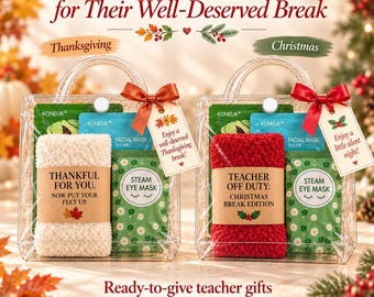 Teacher Holiday Gift Set, Fuzzy Socks and Face Masks, Thanksgiving or Christmas Break Self Care Gift, Teacher Appreciation