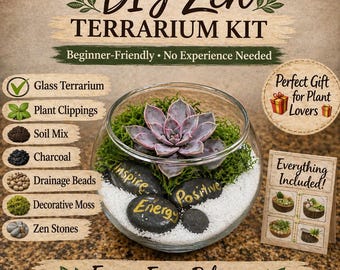 DIY Zen Terrarium Kit Mindfulness Garden Kit, Indoor Zen Garden, Terrarium Starter Kit, Relaxation Gift, Plant Lover Gift, Beginner Friendly