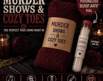 Chaussettes True Crime, cadeau pour elle, chaussettes humoristiques sur le thème des enquêtes criminelles, cadeau douillet pour les passionnés de true crime et de séries policières, chaussettes inspirées des podcasts de séries policières