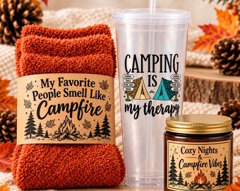 Camping Gift Socks, Cozy Fuzzy Socks for Campfire Lovers, Fall Cabin Weekend Gift