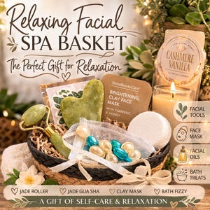 Relaxing Facial Spa Gift Set, Mini Jade Roller, Clay Mask