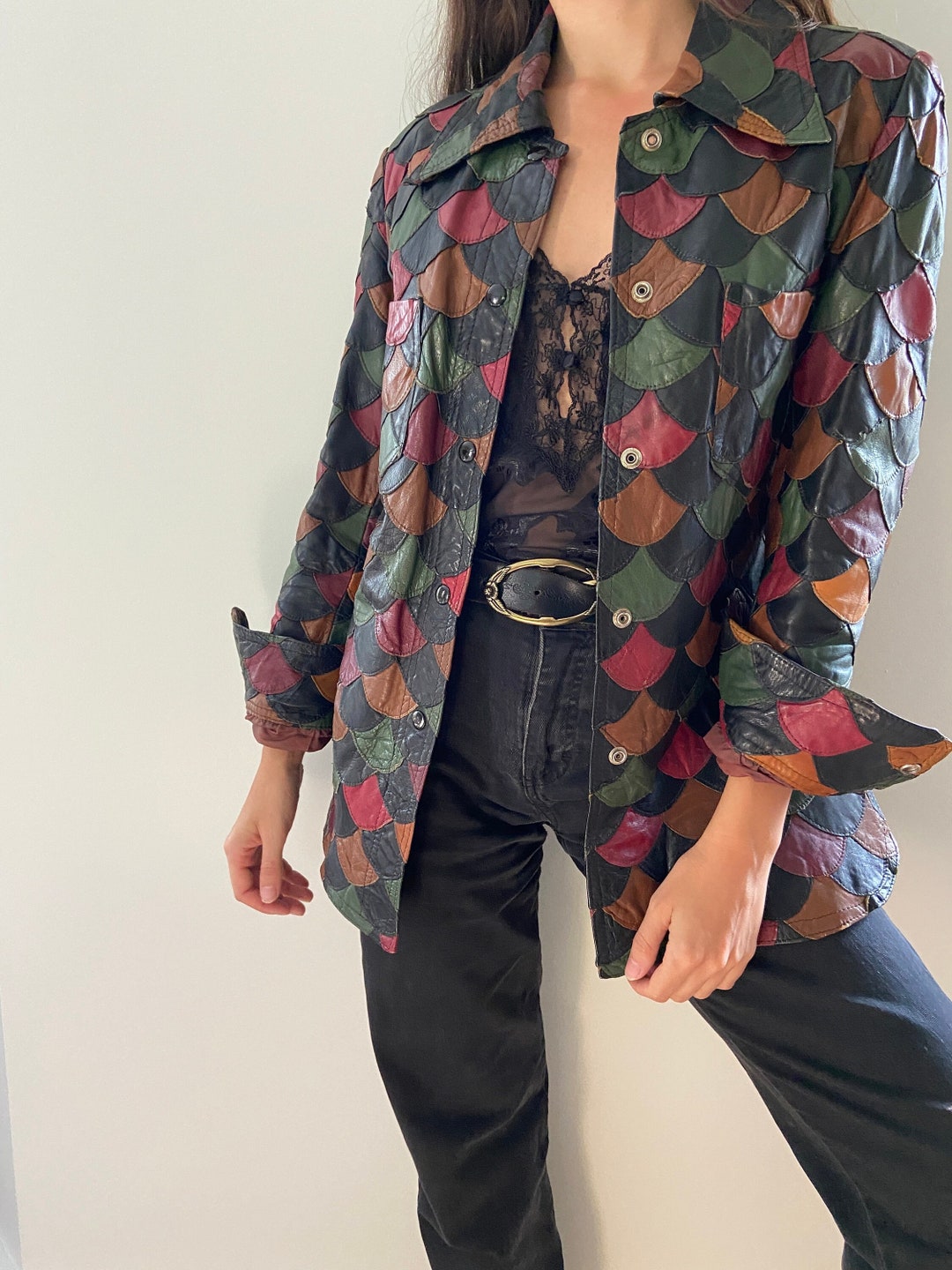 XXS 1970s Gandalf Patchwork Leather Jacket Boho Outerwear