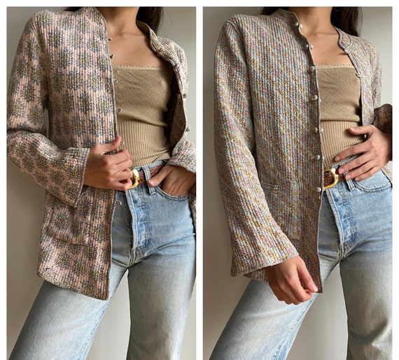 Vintage reversible floral quilted jacket / pastel… - image 1