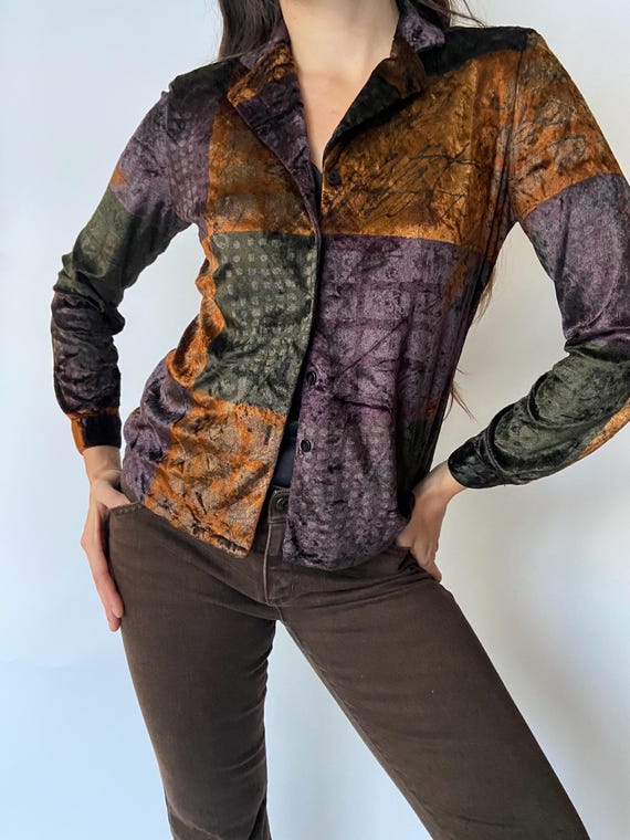 Vintage 90s patchwork button-down /boho hippie ge… - image 4