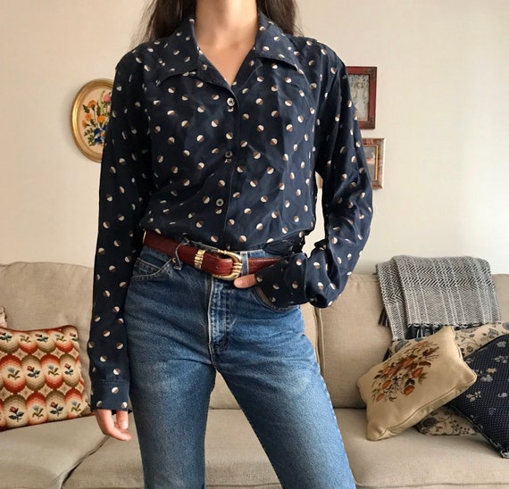 Vintage 100 % silk polka dot blouse