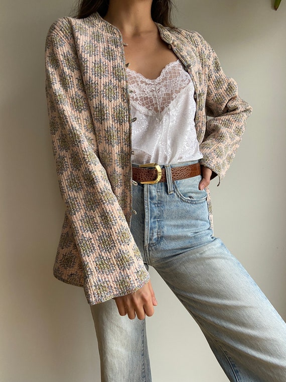 Vintage reversible floral quilted jacket / pastel… - image 5