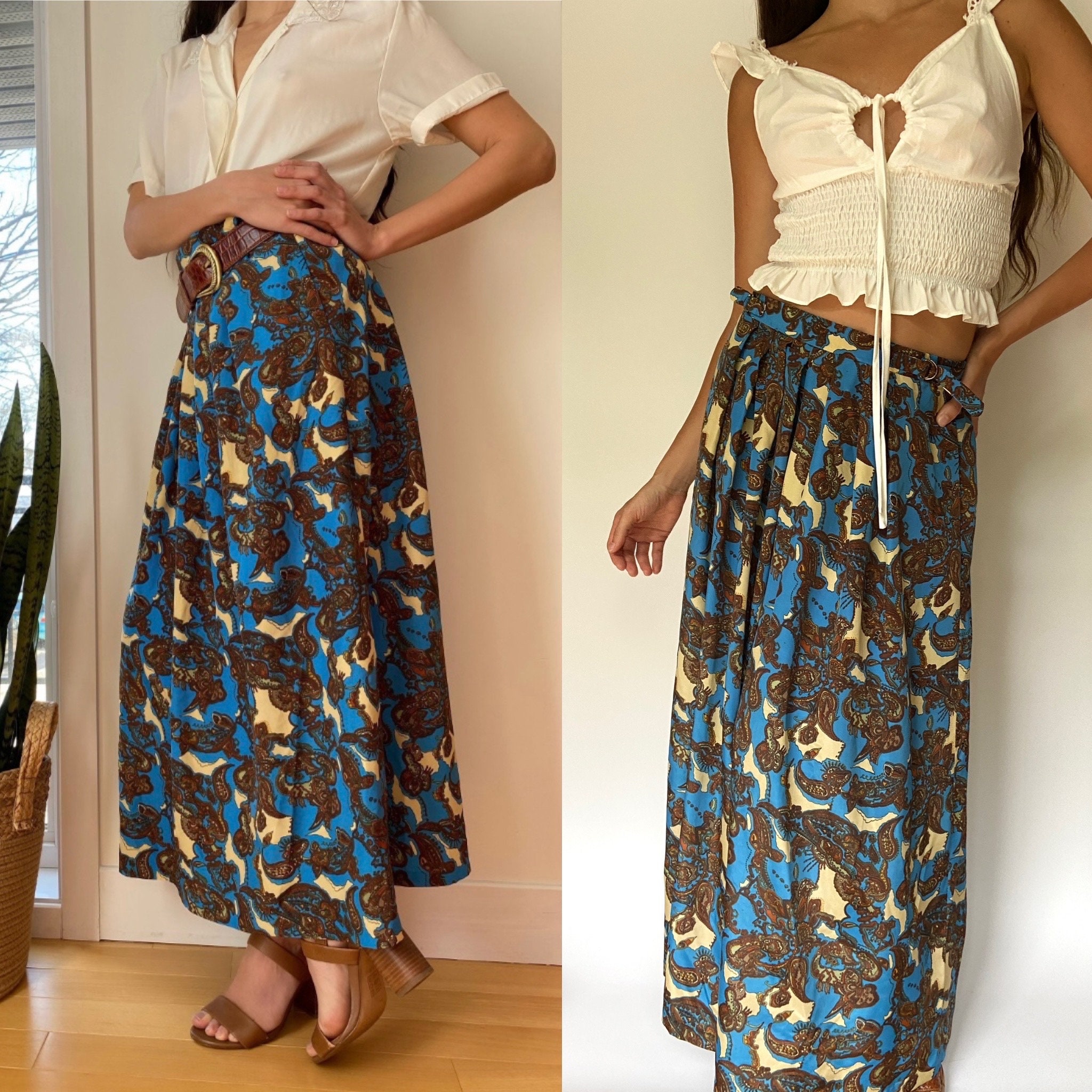 Maxi jupe plissee cachemire vintage jupe paysanne look annees 60 et 70 jupe longue boheme hippie midi jupe longue cottagecore romantique de reve Etsy France