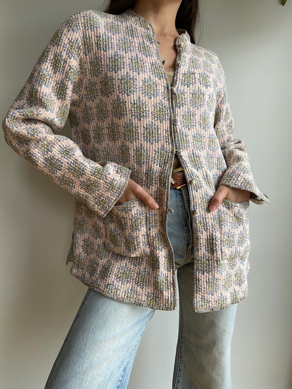 Vintage reversible floral quilted jacket / pastel… - image 4