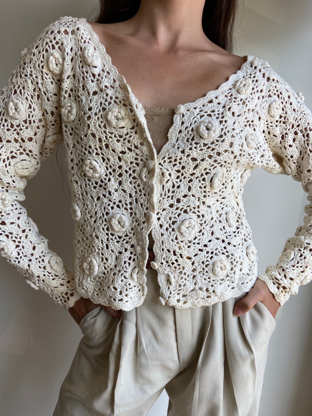 V Neck Short Sleeve Cardigan Women's White Lace Cardigan - Short Sleeve Crochet Shrug With Button Front Women's White Crochet Shrug Short Sleeve Cover-up