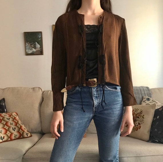 Vintage cardigan blouse shrug / bronze striped cro