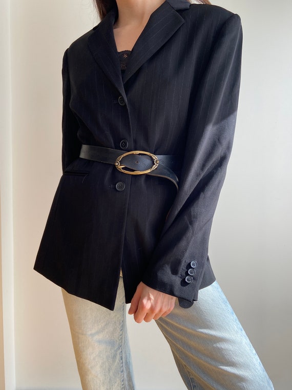 Vintage black pinstriped minimalist blazer   / cl… - image 4