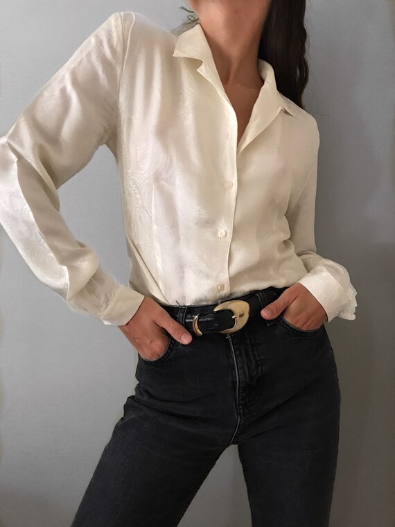 Vintage silk cream off white classic chic blouse w