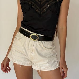 Vintage 90s Black & Gold Belt: Classic Oval Buckle, XS-S