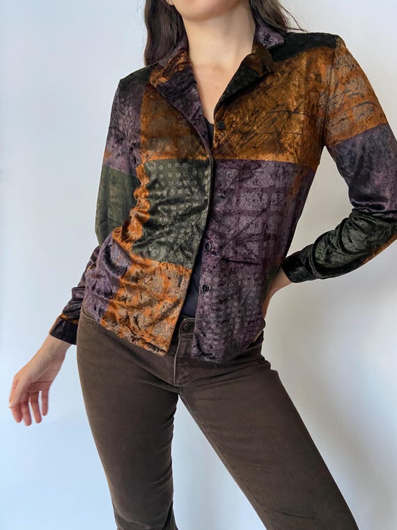 Vintage 90s patchwork button-down /boho hippie ge… - image 7