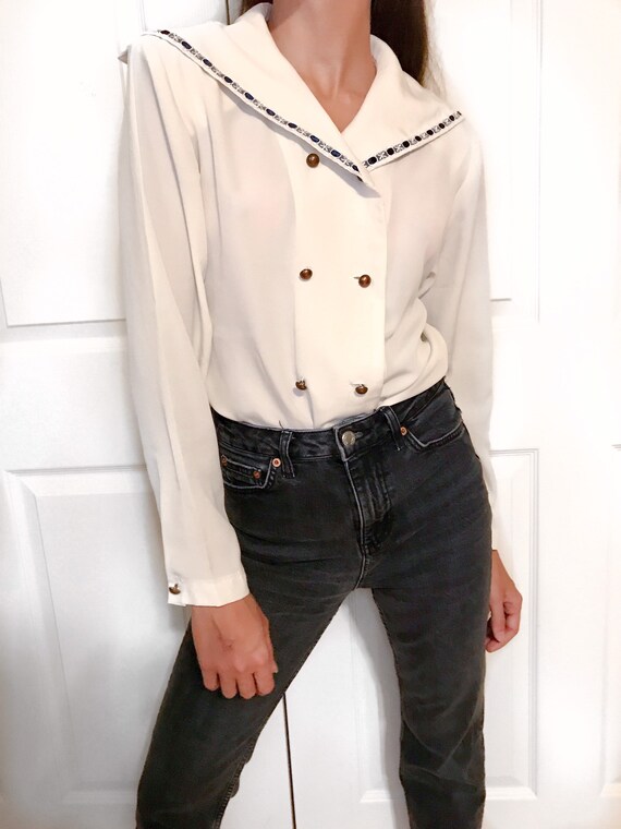 Vintage cream off white sailor collar double breas