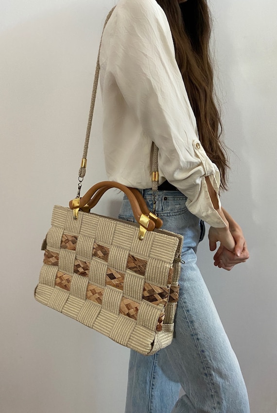 Vintage 60s beige woven purse handbag / minimalist