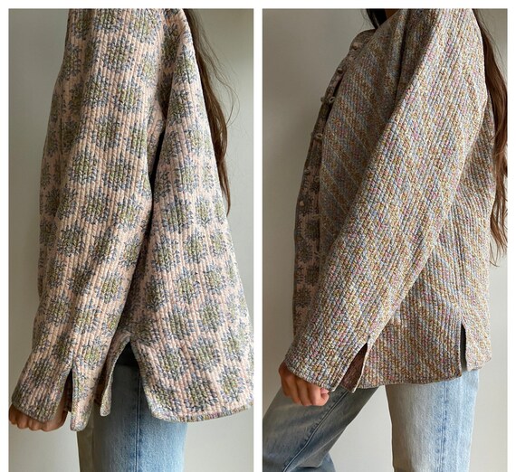 Vintage reversible floral quilted jacket / pastel… - image 8