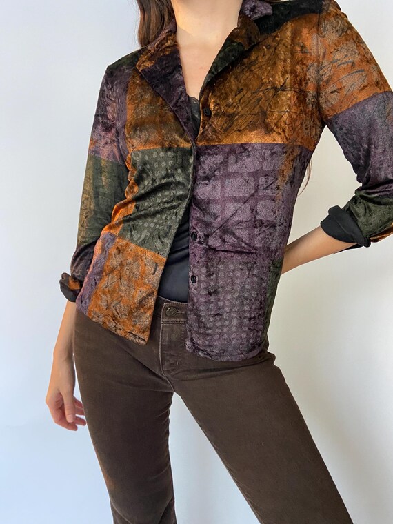 Vintage 90s patchwork button-down /boho hippie ge… - image 1