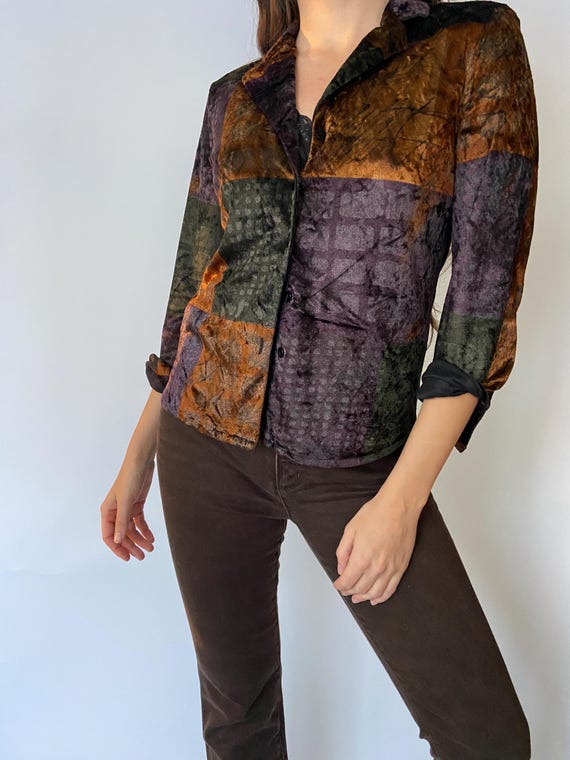 Vintage 90s patchwork button-down /boho hippie ge… - image 2