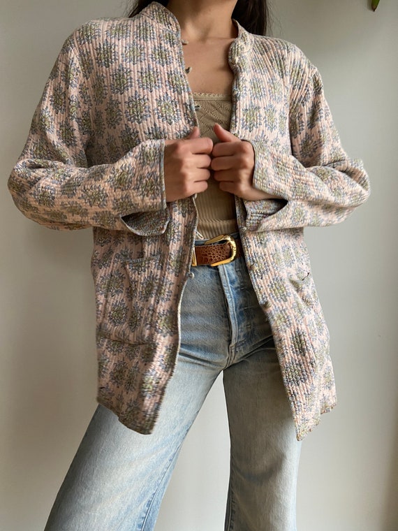 Vintage reversible floral quilted jacket / pastel… - image 2