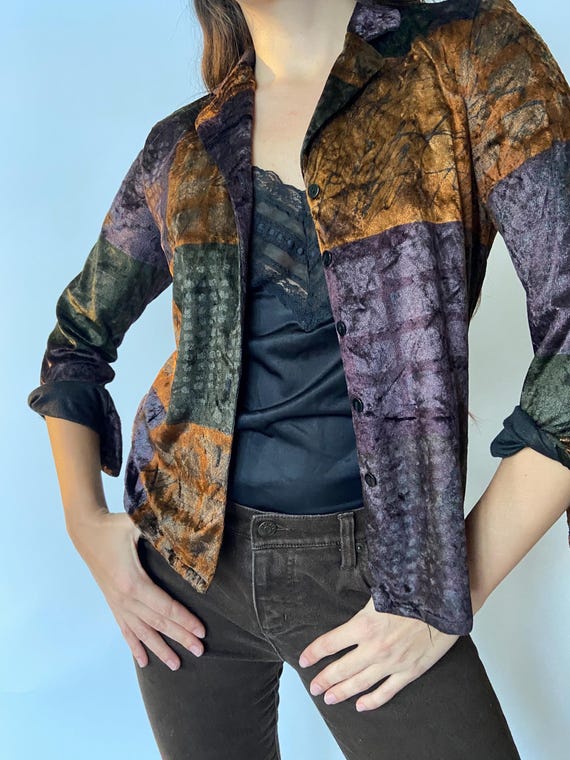 Vintage 90s patchwork button-down /boho hippie ge… - image 6