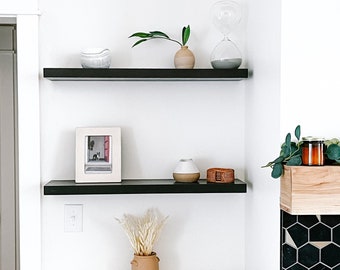 Black solid wood floating shelves | Black floating shelves | Solid floating shelf | Handmade floating shelf | Solid floating shelf
