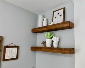 Walnut Stained Floating shelves | Wood floating shelves | Shelves for kitchen | decorative shelves | shelf for bathroom | farmhouse shelves