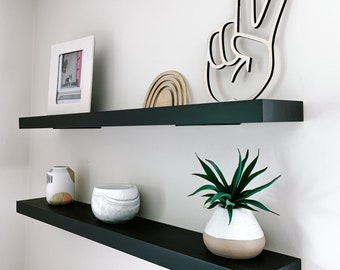 Black solid wood floating shelves | Black floating shelves | Solid floating shelf | Handmade floating shelf | Solid floating shelf