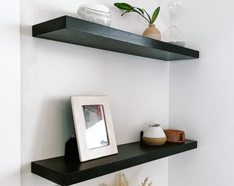 Black solid wood floating shelves | Black floating shelves | Solid floating shelf | Handmade floating shelf | Solid floating shelf