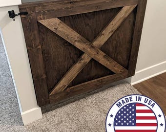 Handmade Stained Wooden Baby Gate | Custom Dog Gate, Made to Order in USA, Stairway Safety