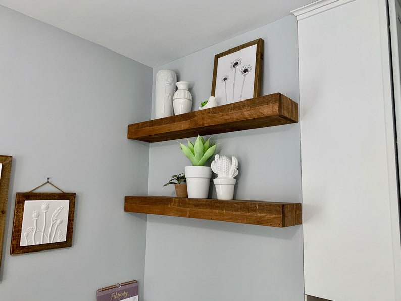 Walnut Stained Floating Shelves Wood Floating Shelves Etsy
