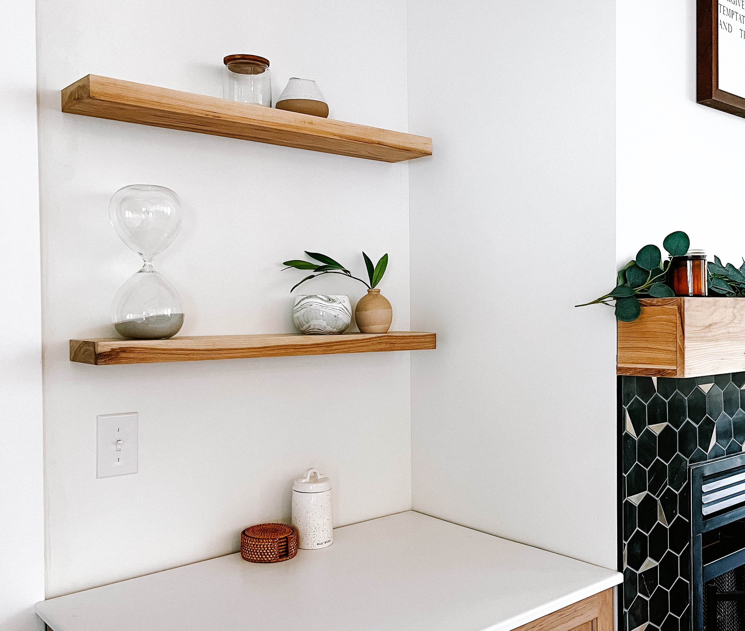 Solid Wood Floating Shelves Easy to Install Hickory Etsy