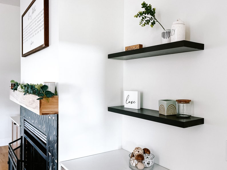 Black Solid Wood Floating Shelves Black Floating Shelves Etsy