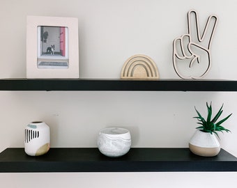 Black solid wood floating shelves | Black floating shelves | Solid floating shelf | Handmade floating shelf | Solid floating shelf