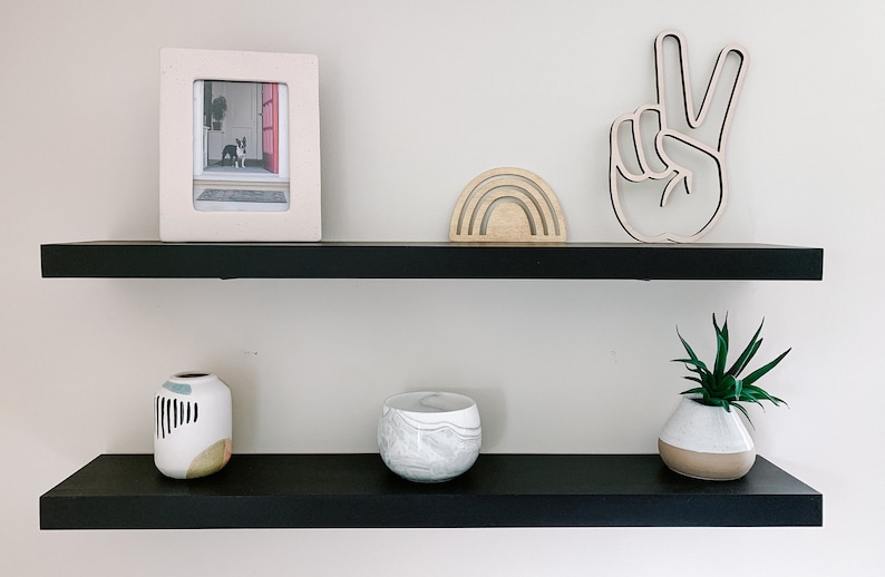 Black Solid Wood Floating Shelves Black Floating Shelves Etsy