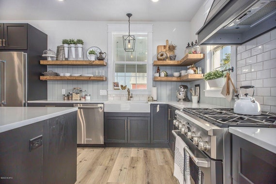 Farmhouse floating on sale shelves kitchen