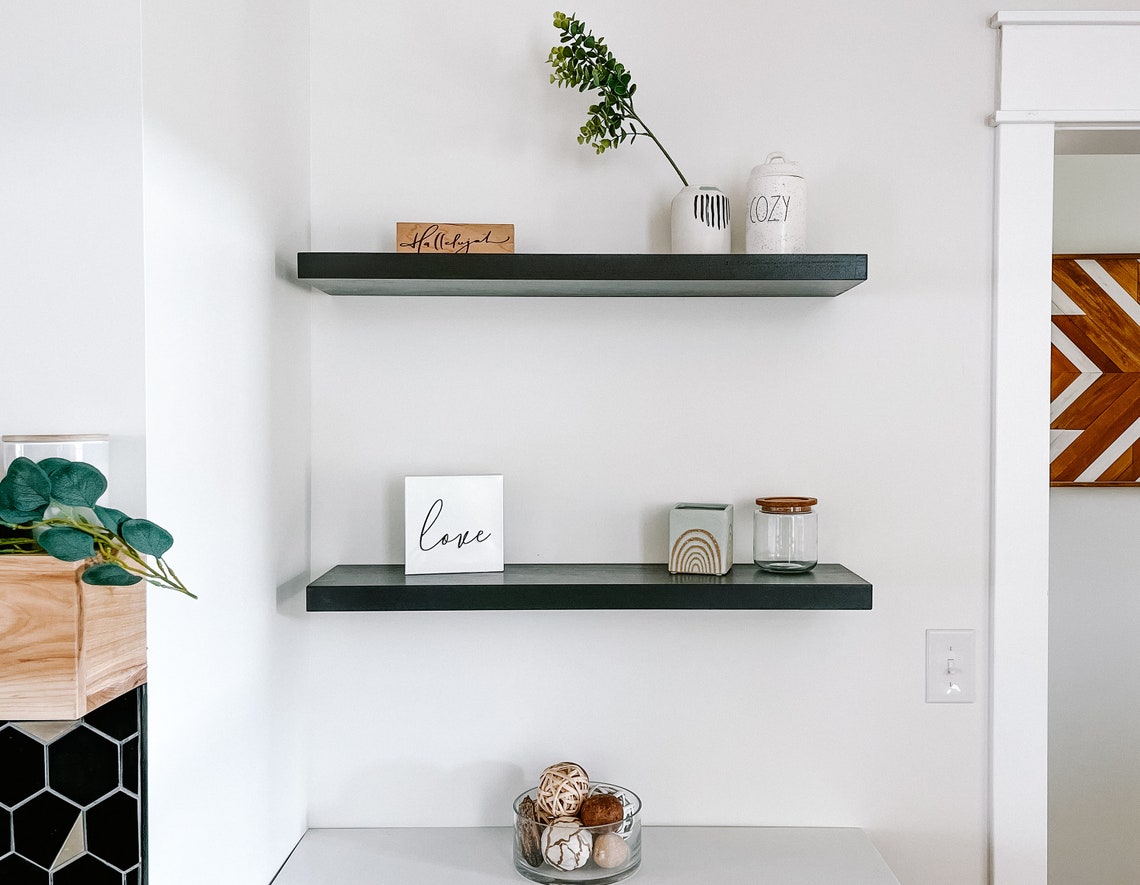 Black Solid Wood Floating Shelves Black Floating Shelves Etsy